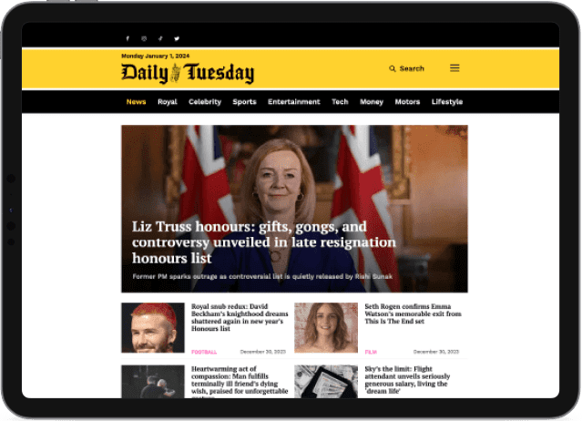 Daily Tuesday website Desktop view